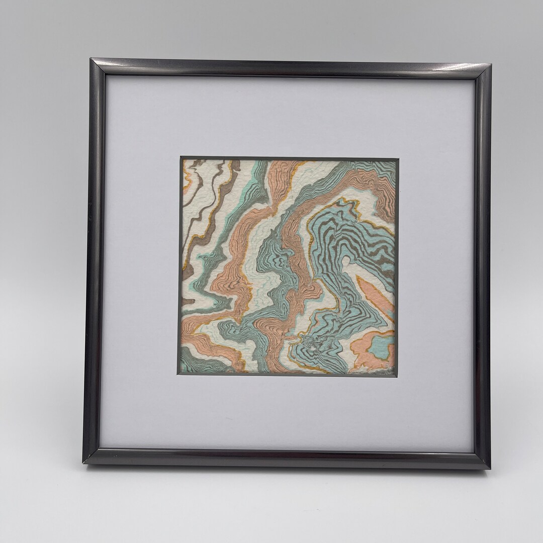 虞美人草サムサラ 6.6.5夏のグリーティング記念印付きポストカード【押印機1】 ORIGINAL marbled postcard, Abstract greeting card in gold